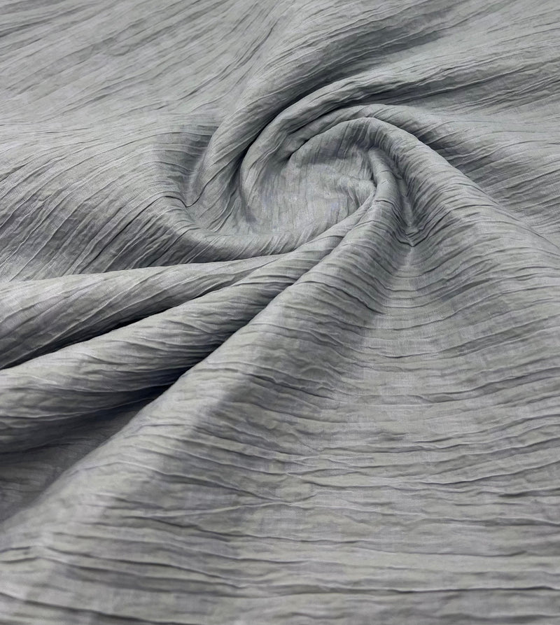 Grey Detailed Crinkled Lightweight Non Stretch Fabric
