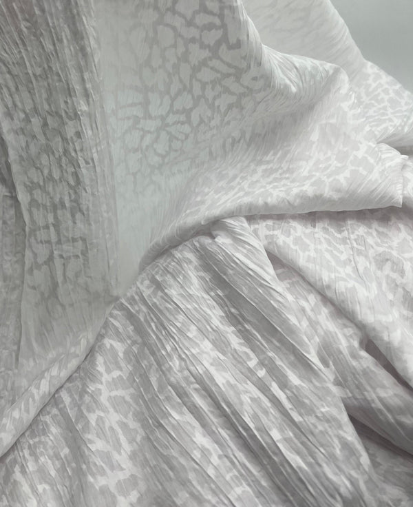 White Animal Crinkled Lightweight Non Stretch Woven Fabric