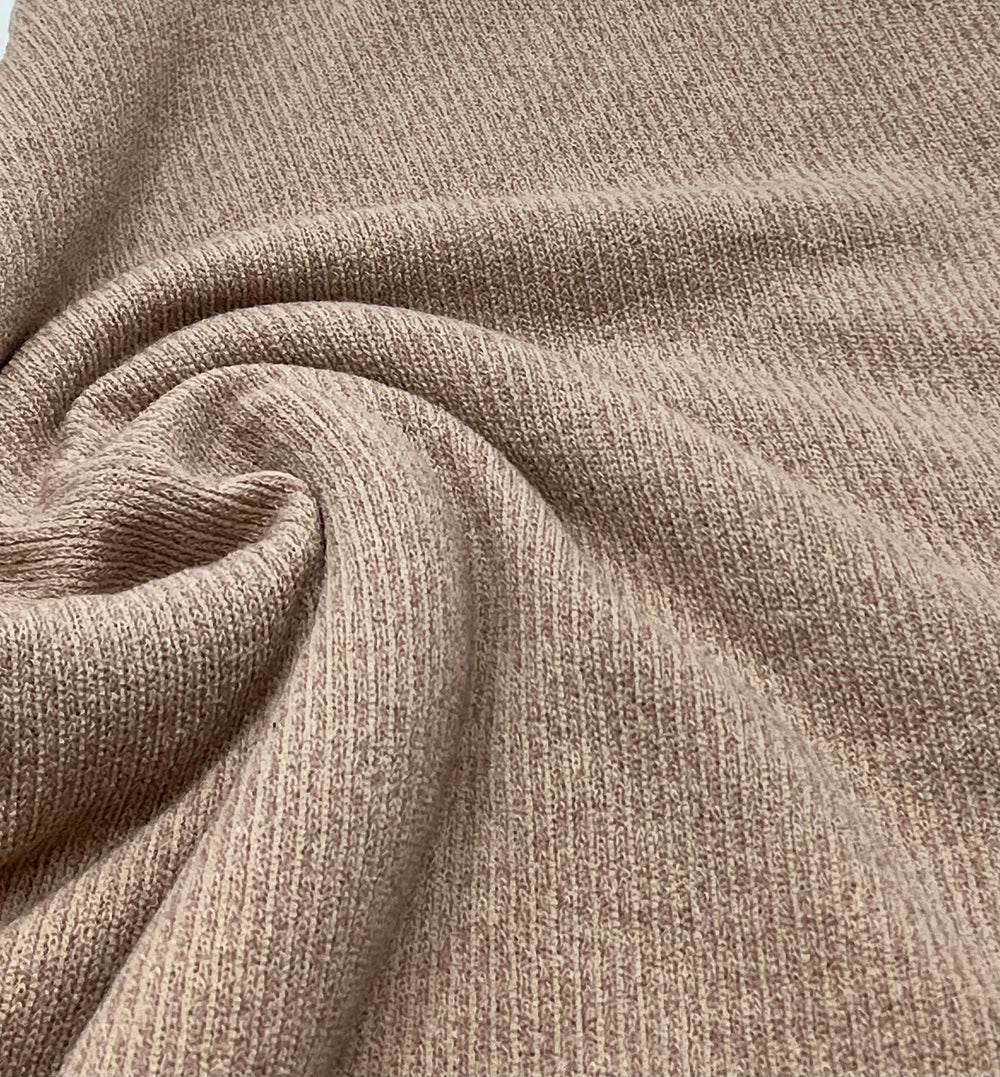 Stone Soft Brushed Cosy Fine Rib Stretch Fabric