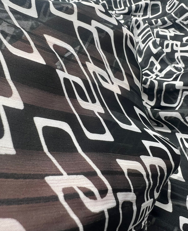 Black White Rectangles Printed Chiffon Dress Fabric