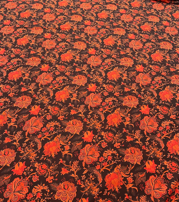 Black Red Floral Lightweight Crepe Fabric 175GSM Non Stretch