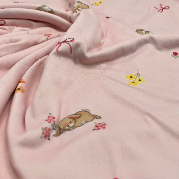 Easter Bunny Heart Super Soft Print Spun Poly Stretch Fabric