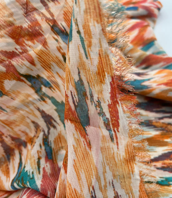Orange Mix Printed Chiffon Dress Fabric