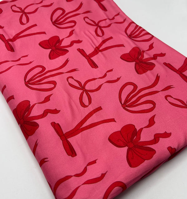 Hot Pink Bow Super Soft Print Spun Poly Stretch Fabric