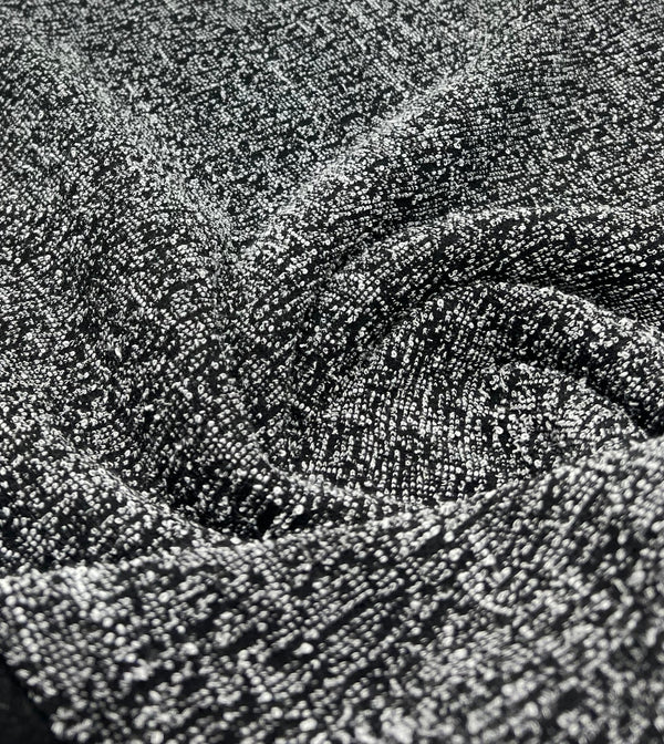 Black Grey Slubbed Knit Textured Stretch Fabric