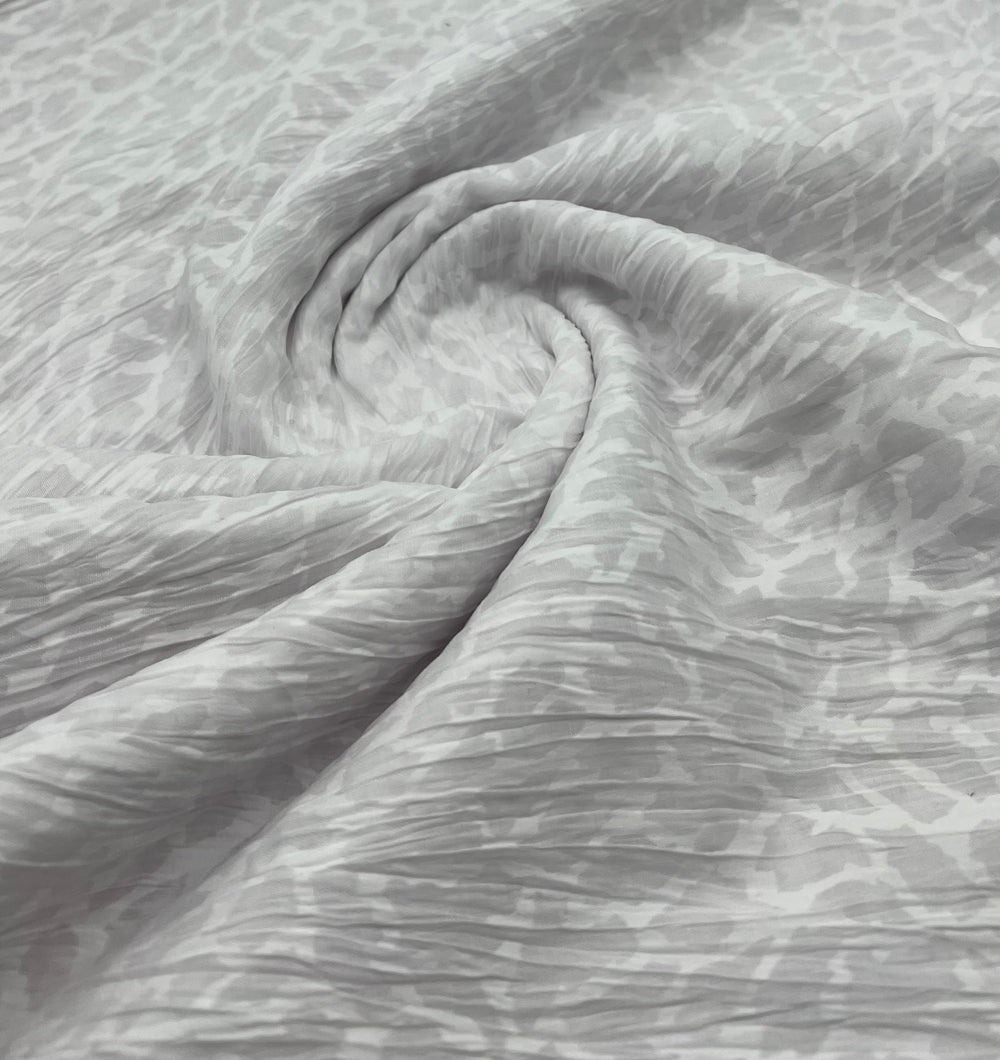 White Animal Crinkled Lightweight Non Stretch Woven Fabric