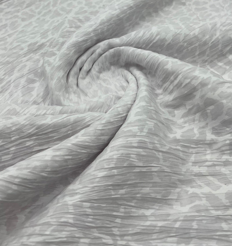 White Animal Crinkled Lightweight Non Stretch Woven Fabric