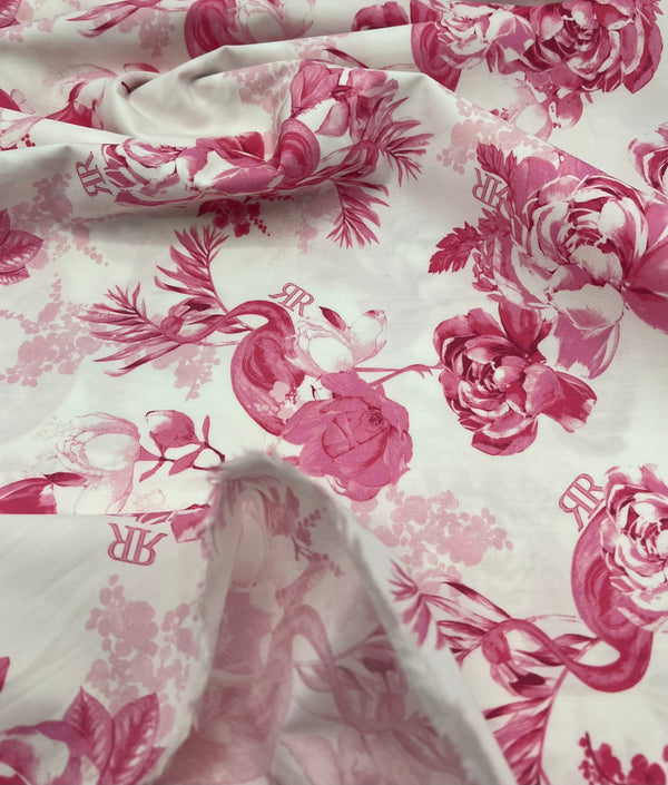 White Pink Floral Lightweight Fabric 130GSM Non Stretch