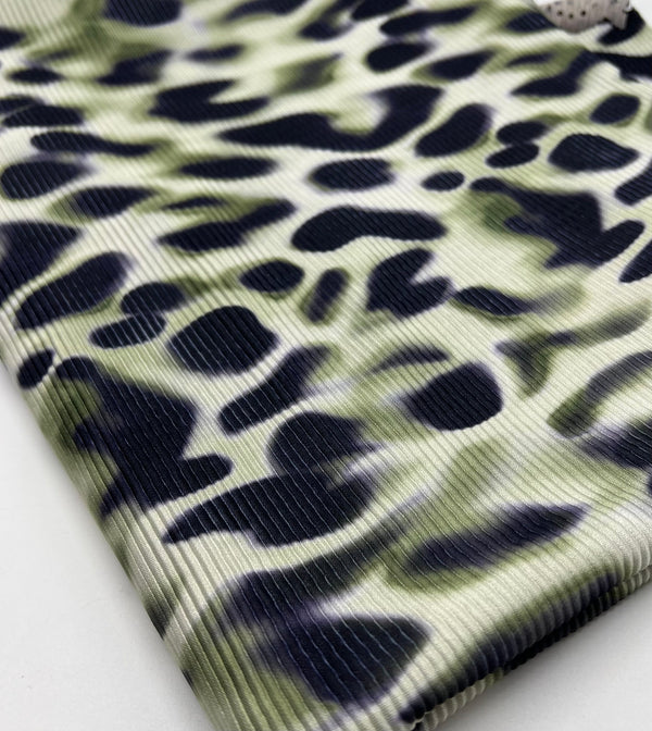 Green Animal Print Plisse Pleated Stretch Fabric
