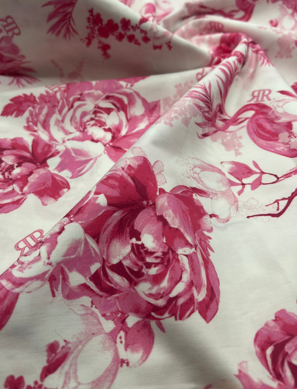 White Pink Floral Lightweight Fabric 130GSM Non Stretch