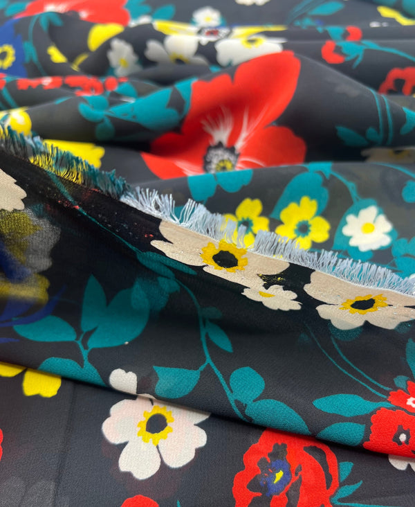 Black Floral Printed Chiffon Dress Fabric