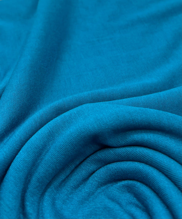 Plain Teal Blue Viscose Elastane Fabric 4 Way Stretch Jersey