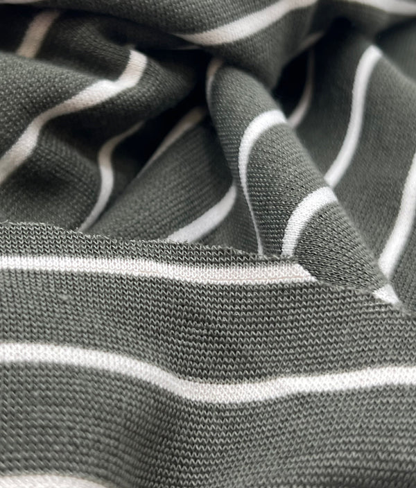 Khaki Green Knitted Horizontal Stripe 2 Way Stretch Fabric