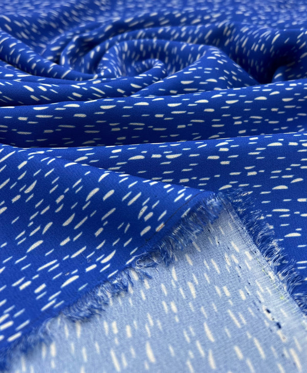 Blue White Print Lightweight Crepe Fabric 110GSM Non Stretch