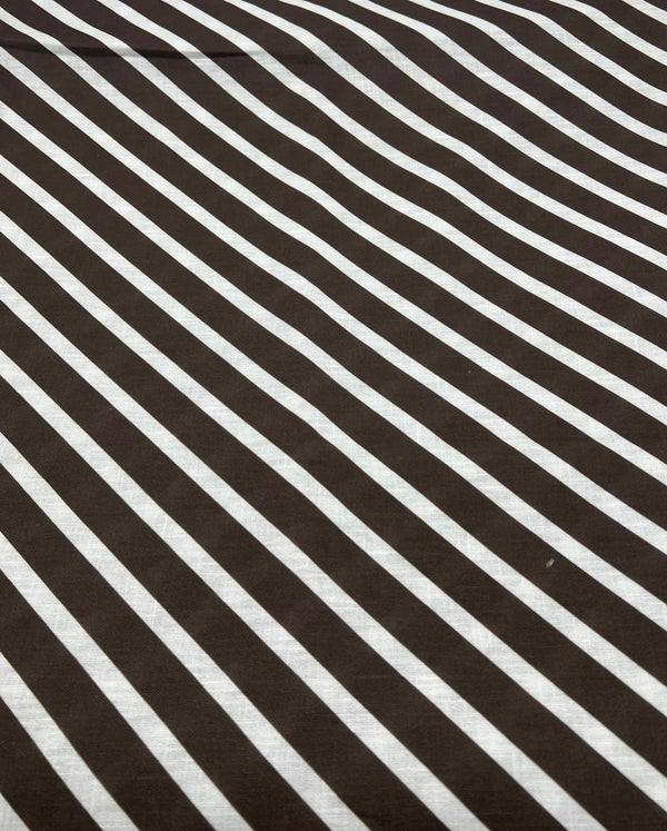 Brown Diagonal Stripe Linen Look Non Stretch Fabric