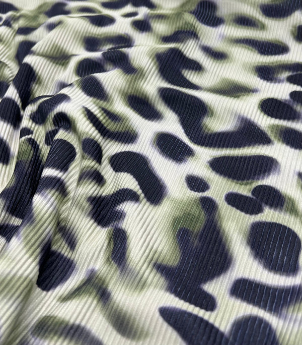 Green Animal Print Plisse Pleated Stretch Fabric