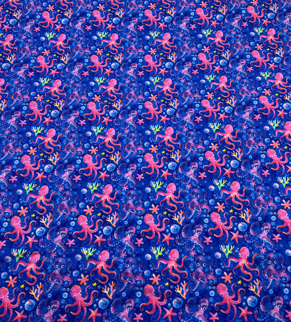 Octopi Print Cotton Stretch Jersey 200 GSM 95/5 Lycra 4 Way Stretch