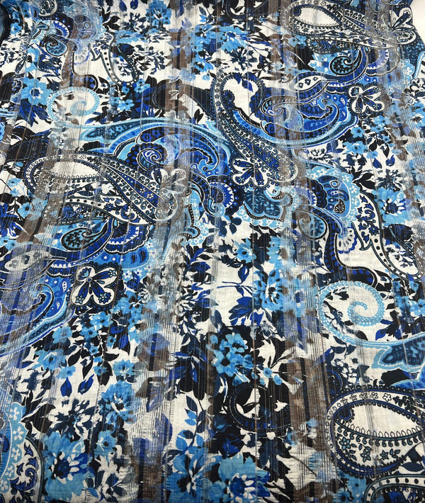 Blue Black Floral Lightweight Fabric 80GSM Non Stretch