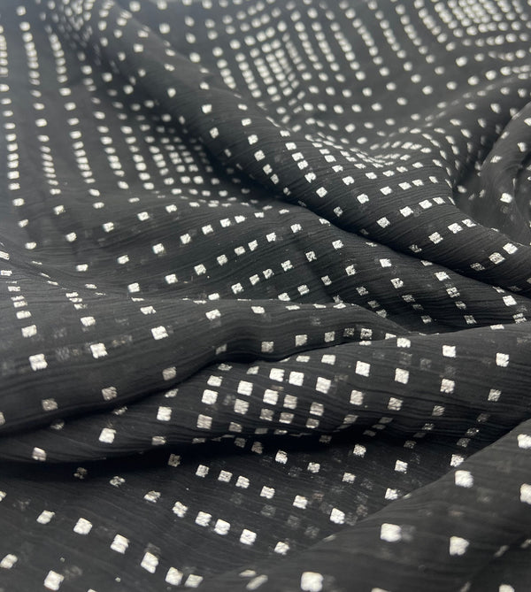 Black Silver Square Printed Chiffon Dress Fabric