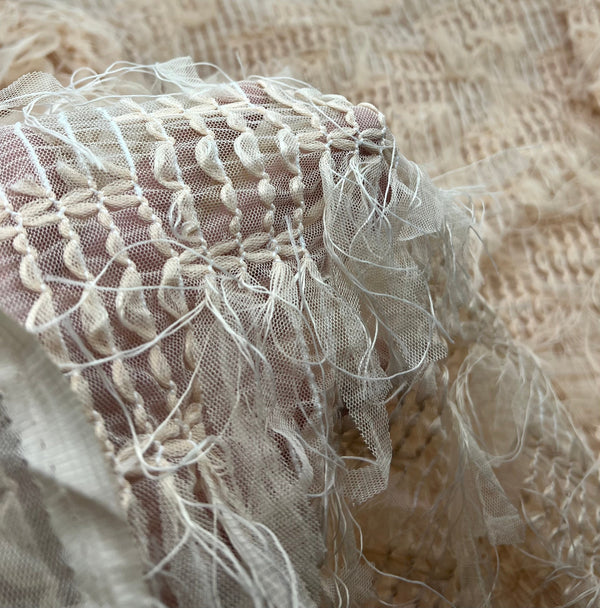 Nude Textured Mesh Tassel Fabric 2 Way Stretch