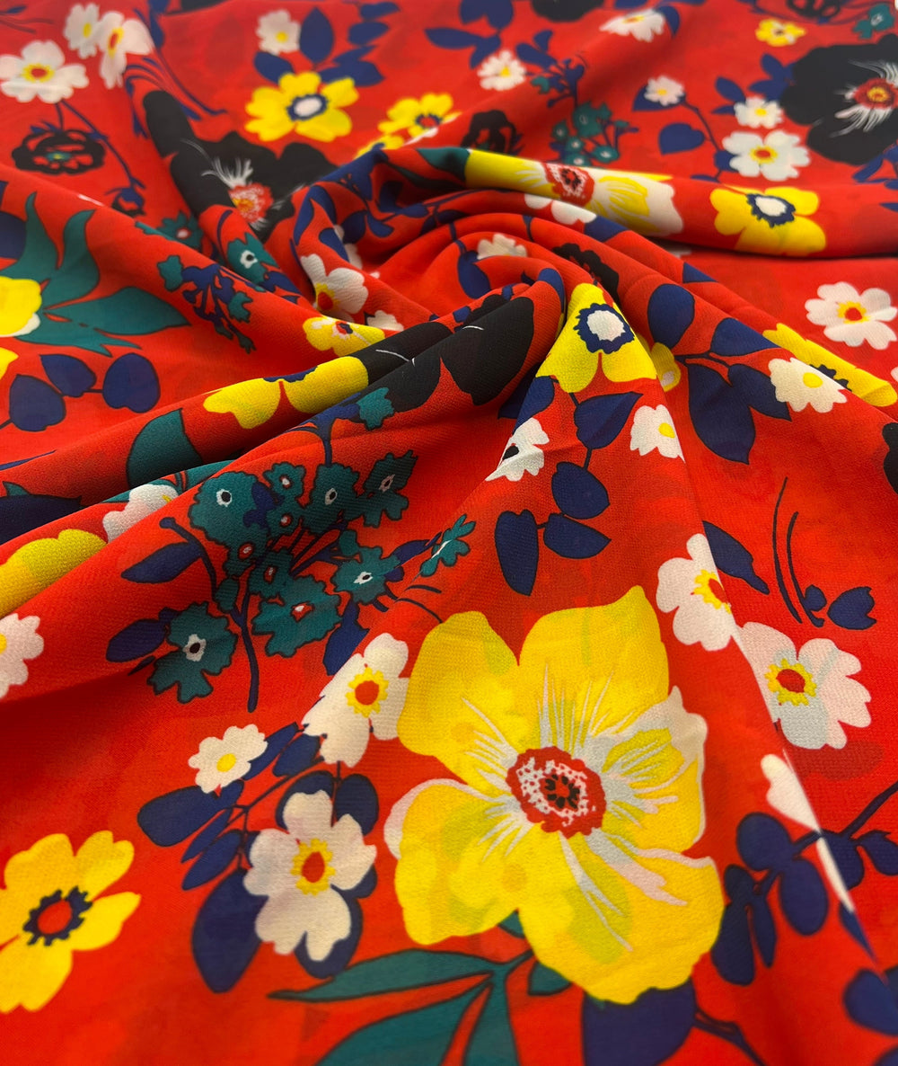 Red Floral Printed Chiffon Dress Fabric