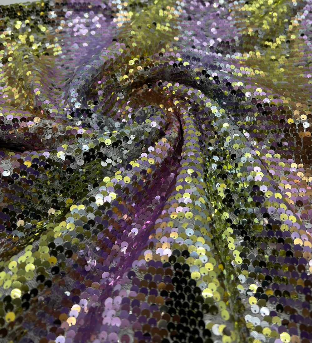 Lilac Gold Sequin Detail Textured Mesh Stretch Fabric