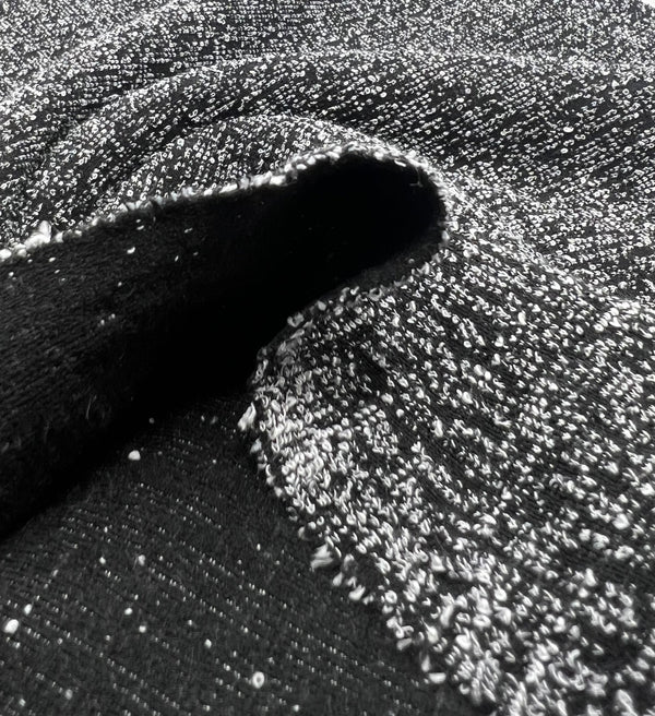 Black Grey Slubbed Knit Textured Stretch Fabric
