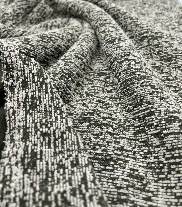 Khaki White Slubbed Knit Textured Stretch Fabric