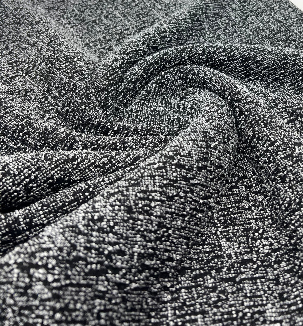 Black Grey Slubbed Knit Textured Stretch Fabric