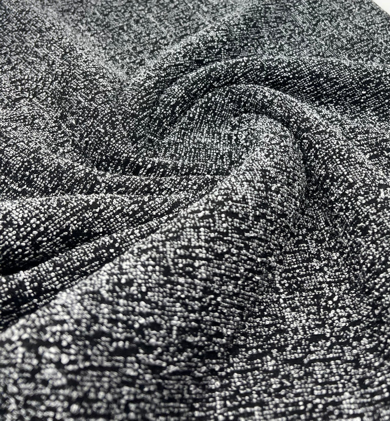 Black Grey Slubbed Knit Textured Stretch Fabric