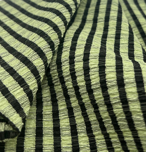 Green Black Gingham Detail Print Lightweight Crinkle Crepe Fabric
