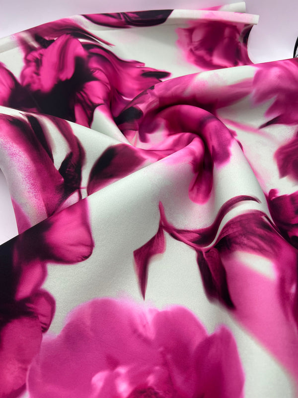 Pink Floral Scuba Foam 3D Mono Jersey Fabric 2 Way Stretch