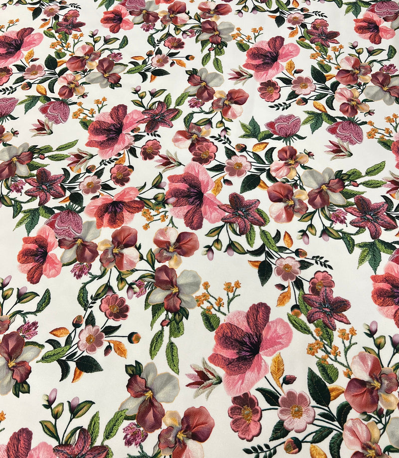 Floral Printed Plain Scuba 4 Way Stretch Jersey Fabric