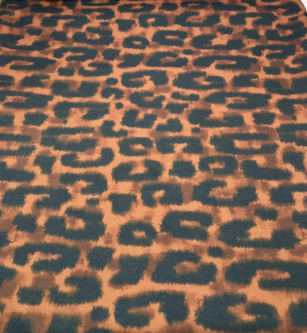 Brown Leopard Animal Printed Scuba Crepe Fabric 4 Way Stretch
