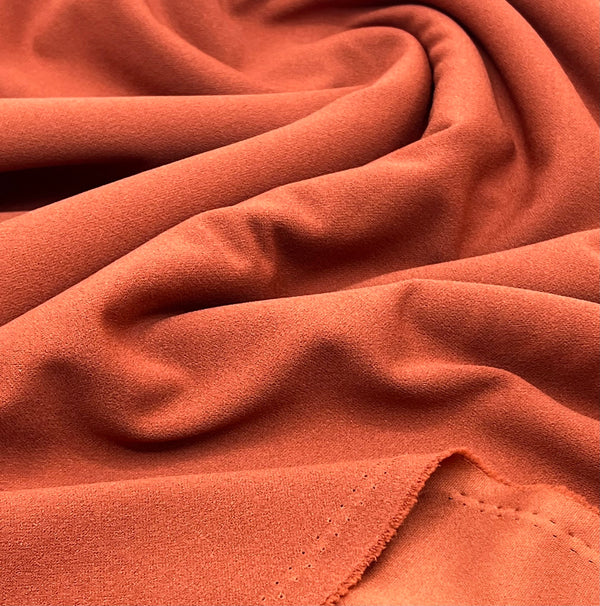 Plain Brown Rust Scuba Crepe Stretch Jersey Fabric 4 Way Stretch