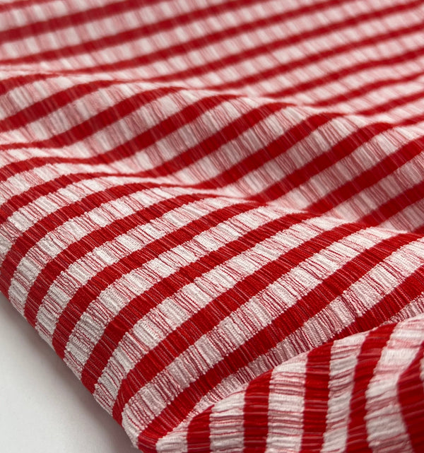 Red Gingham Detail Print Lightweight Crinkle Crepe Fabric