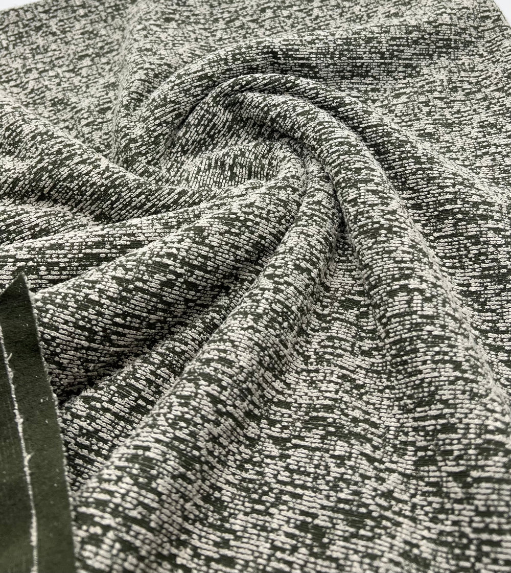 Khaki White Slubbed Knit Textured Stretch Fabric