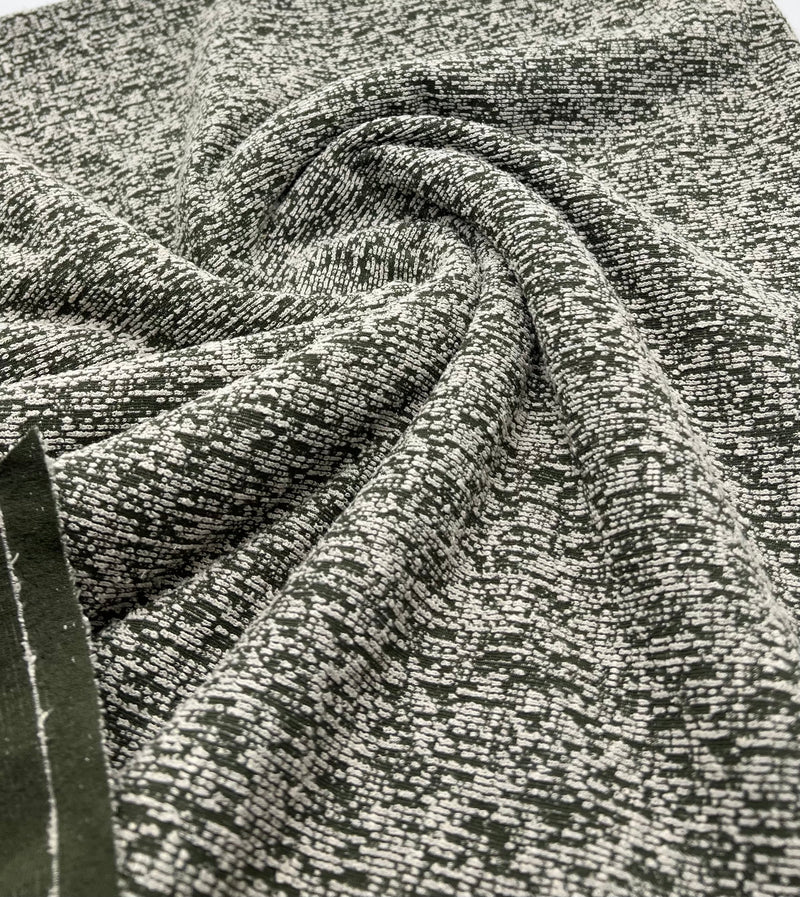 Khaki White Slubbed Knit Textured Stretch Fabric