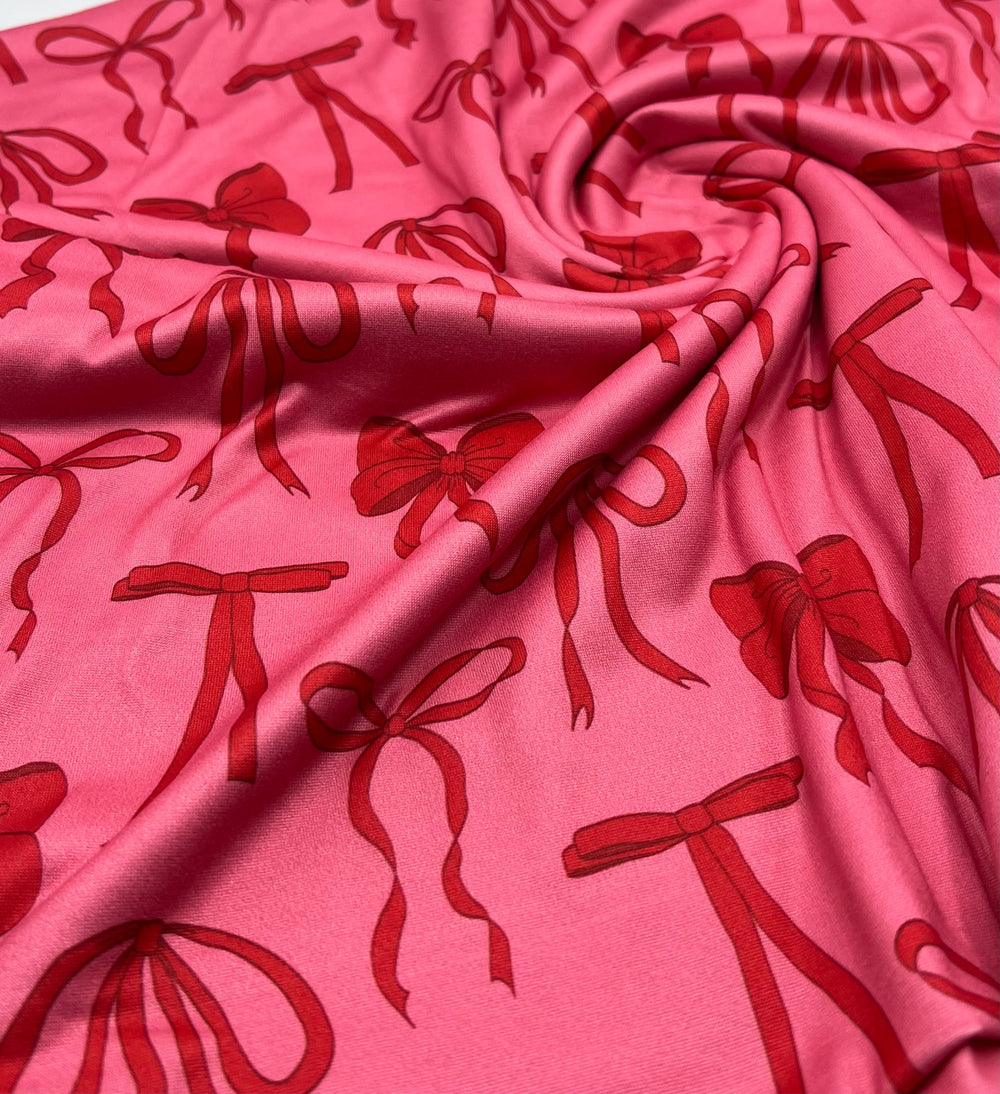 Hot Pink Bow Super Soft Print Spun Poly Stretch Fabric