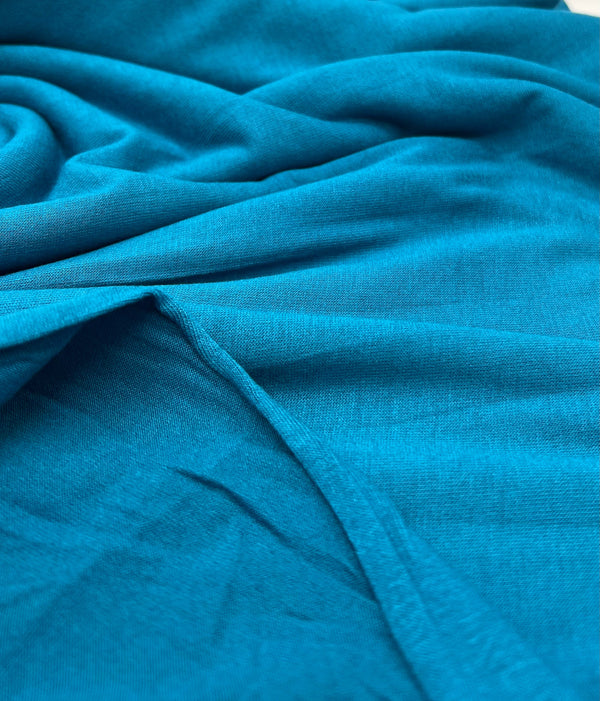 Plain Teal Blue Viscose Elastane Fabric 4 Way Stretch Jersey