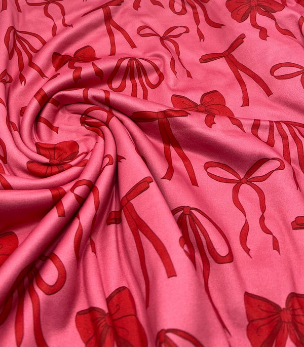 Hot Pink Bow Super Soft Print Spun Poly Stretch Fabric