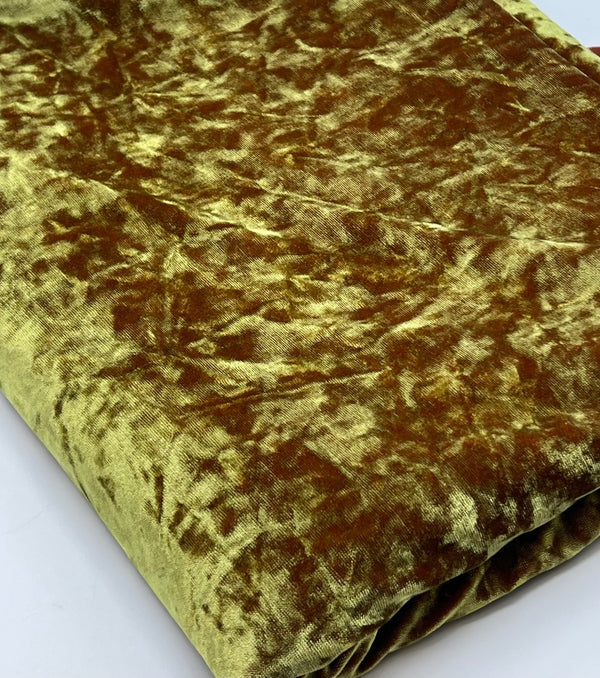 Lime Green Rust Two Tone Crushed Velour Spandex Stretch Fabric