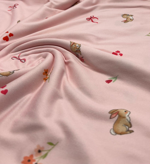 Easter Bunny Heart Super Soft Print Spun Poly Stretch Fabric