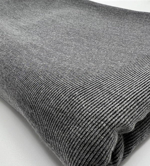 Grey Black Fine Rib Stretch Fabric
