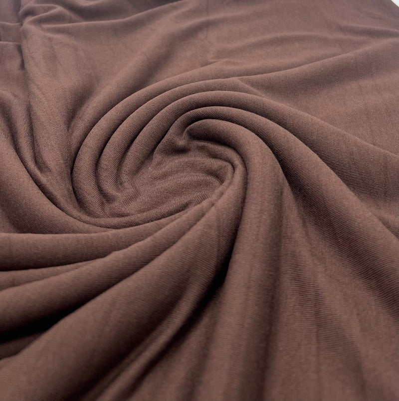 Plain Chocolate Brown Viscose Elastane Fabric 4 Way Stretch Jersey