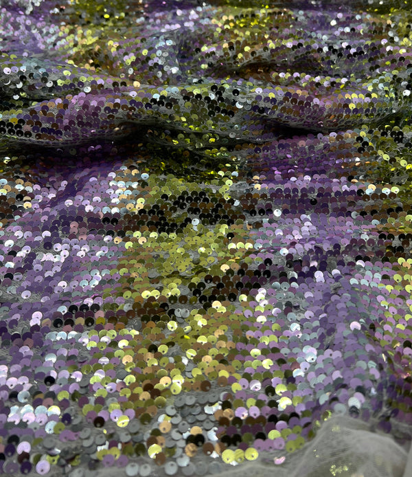 Lilac Gold Sequin Detail Textured Mesh Stretch Fabric