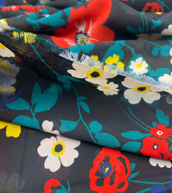 Black Floral Printed Chiffon Dress Fabric