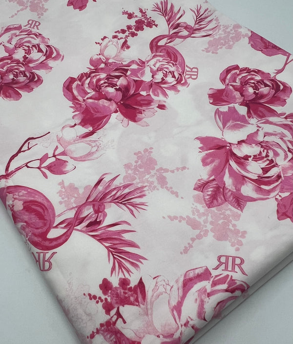 White Pink Floral Lightweight Fabric 130GSM Non Stretch
