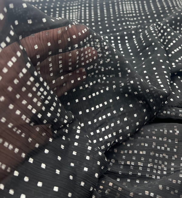 Black Silver Square Printed Chiffon Dress Fabric