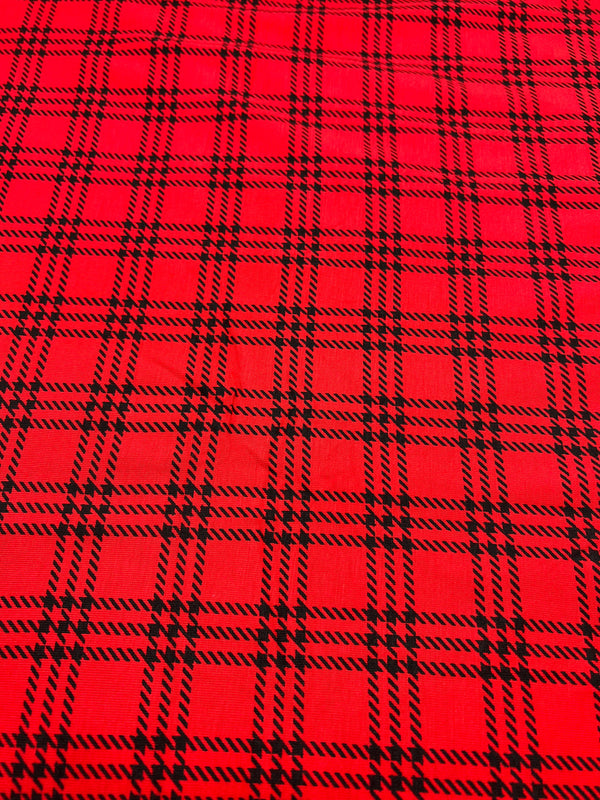 Red & Black Check Print Viscose Elastane Fabric